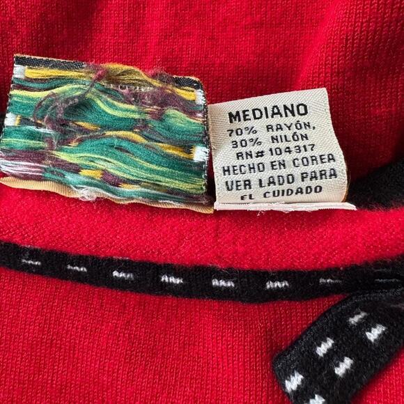 Vintage Y2K Heirloom Collectibles Red & Black 3/4 Sleeve Pullover Sweater - Picture 6 of 6